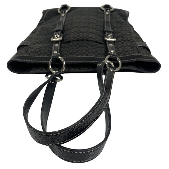 COACH Gallery Tote Signature Black Jacquard Patent Leather Buckle Grommet Straps - Picture 6 of 10